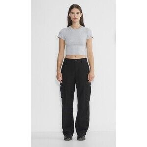 TNA Aritzia Supply Cargo Pants 4 Black Utility Mid Rise Baggy Relaxed Drawcord